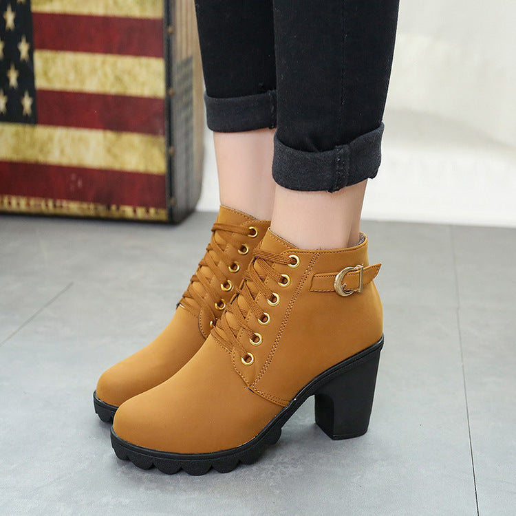 Chunky Block Heel Buckle Ankle Boots | European & American Style PU Leather Suede Boots for Women