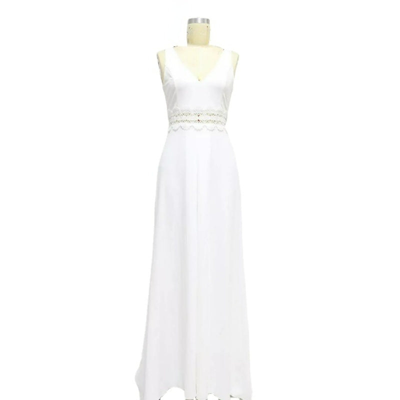 Sleeveless Slim-Fit V-Neck Jumpsuit for Women – Elegant Summer One-Piece Outfit