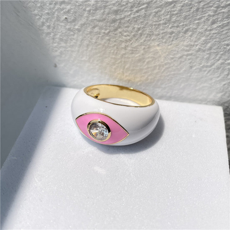 Eye Drip Geometric Rings – Gold-Plated Vintage Statement Jewelry with Colorful Enamel & Stones