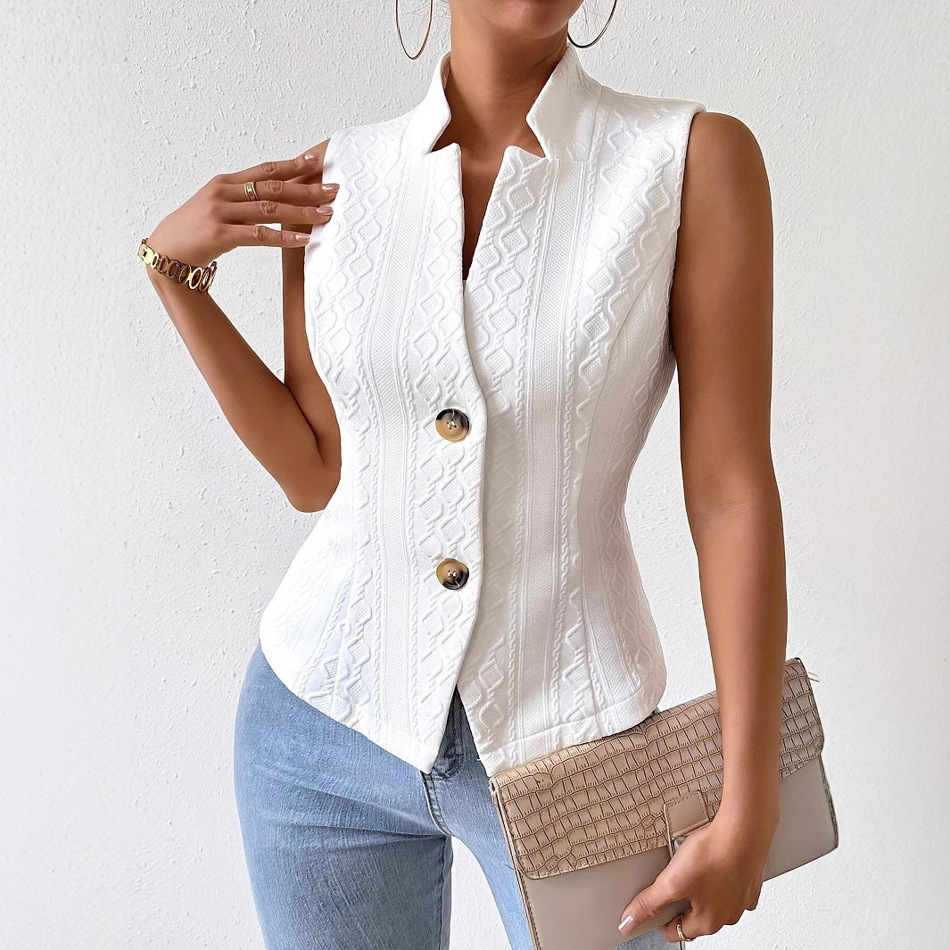 V Neck Sleeveless Women Cropped Blazer Vest