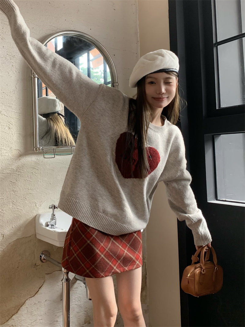 Love Jacquard Pullover Sweater – Sweet & Cozy Style for Women