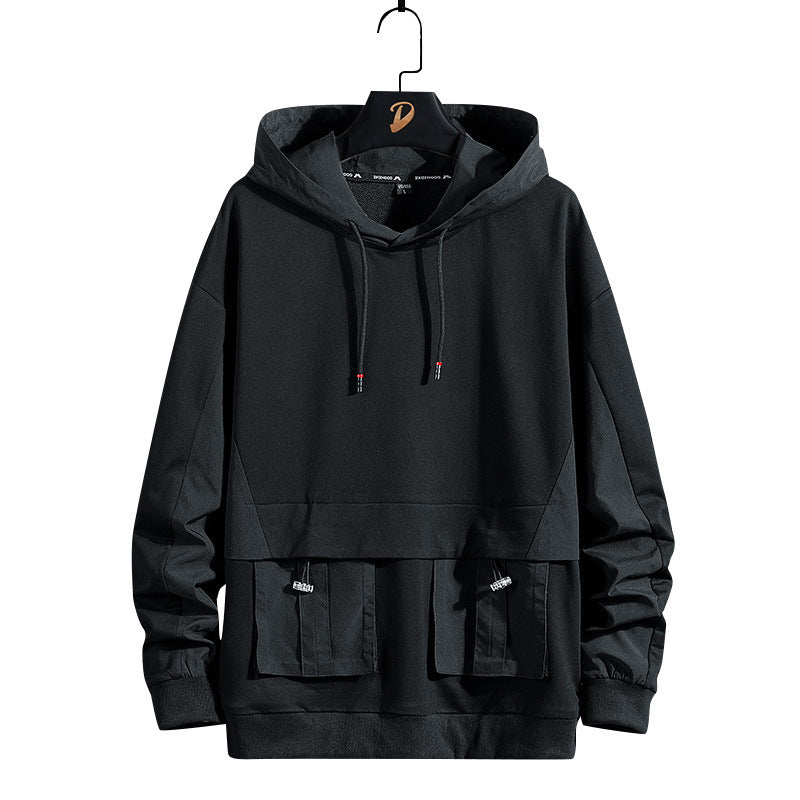 Edgy Techwear Black Cargo Pocket Hoodie
