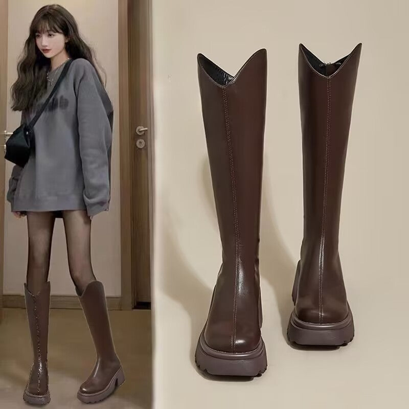 Small Long PU Leather Boots for Women | Cozy Autumn & Winter Boots Outfit