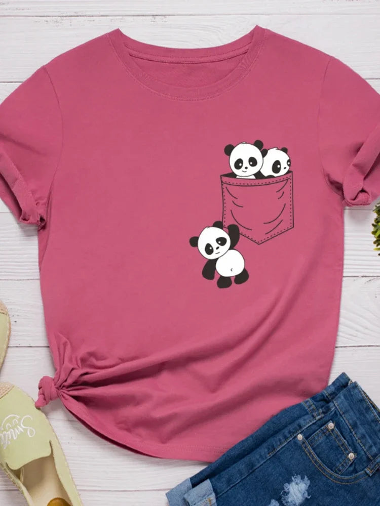 Chic Animal Panda Print Tee – Women’s Casual Graphic T-Shirt, Street Style Outfit