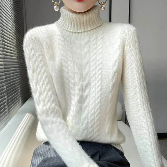 Long Turtleneck Off Shoulder Knit Sweater