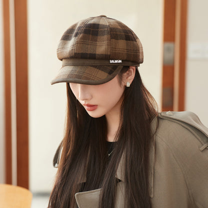 Casual Plaid British Style Womens Winter Hat