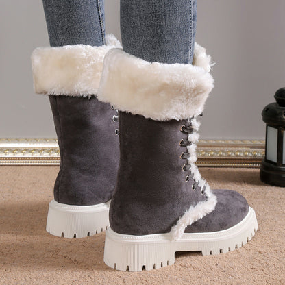 2025 Winter Plus Size Anti Skid Boots Thick Wool Warm Fashion Middle Boots Outdoor Snow Boots With Wedges For Women