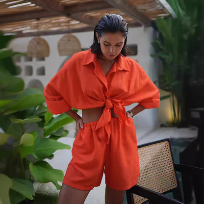 Cotton Shirt & Shorts Two-Piece Outfit Set | Casual Style 2025 Aesthetic