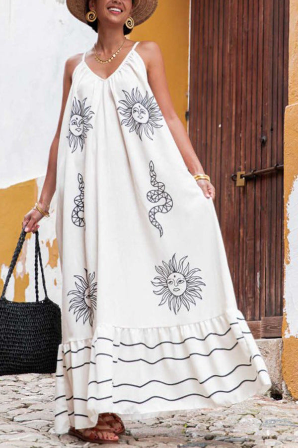 Fresh Summer Style Women V Neck Tapered Waist Dresses