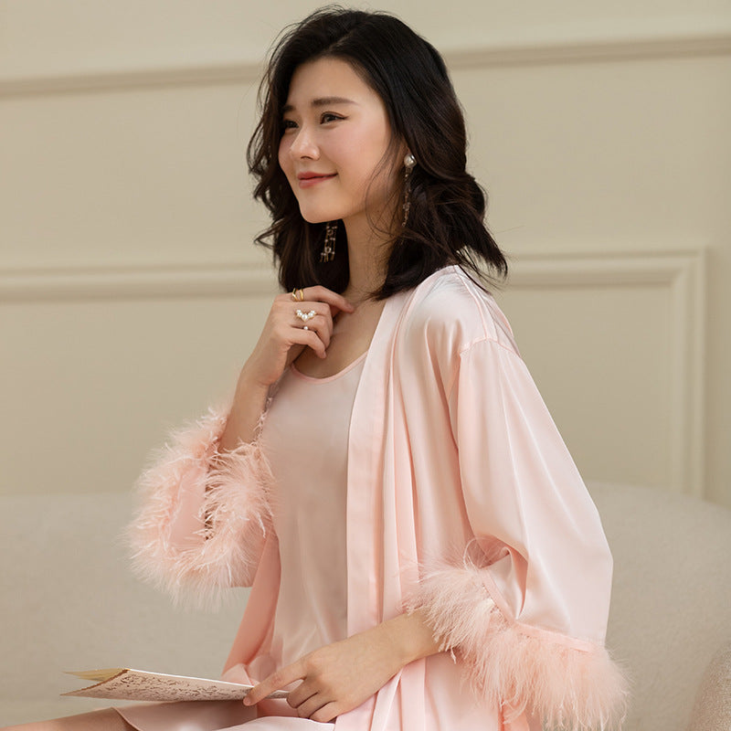 2025 Women S Silk Pajama Set Sexy Long Sleeve Cardigan Sleepwear Ice Silk Two Piece Loungewear For Home