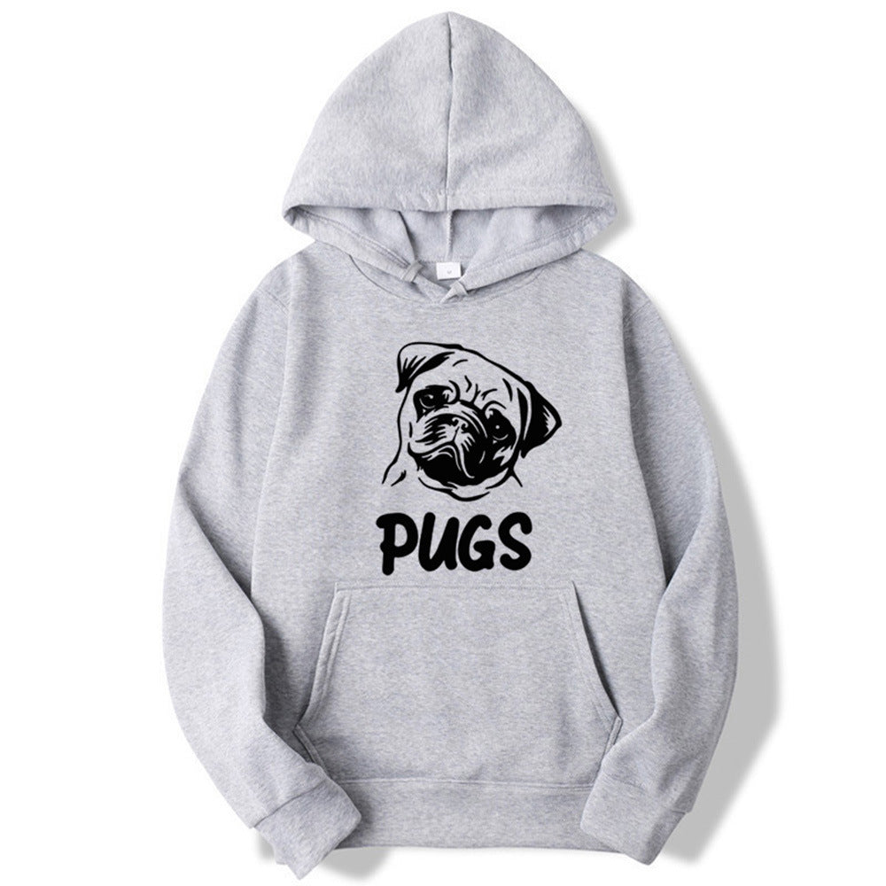 Hip Hop Pug Printed Hoodie – Retro Street Style for Men & Women