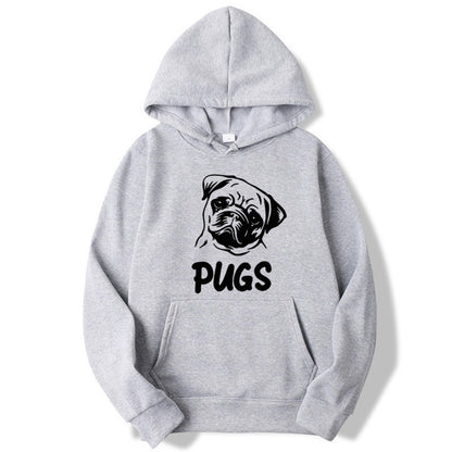 Hip Hop Pug Printed Hoodie – Retro Street Style for Men & Women