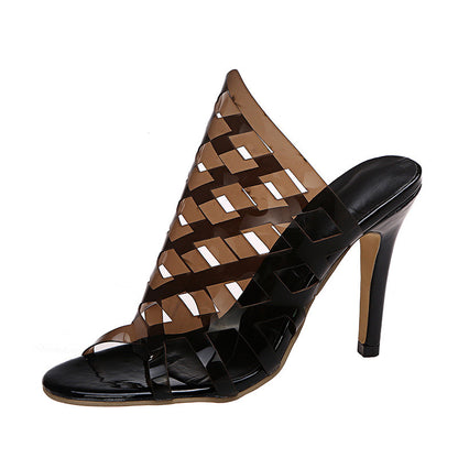 Super Luxury Pointed Toe Black Thin Heel Shoes For Women