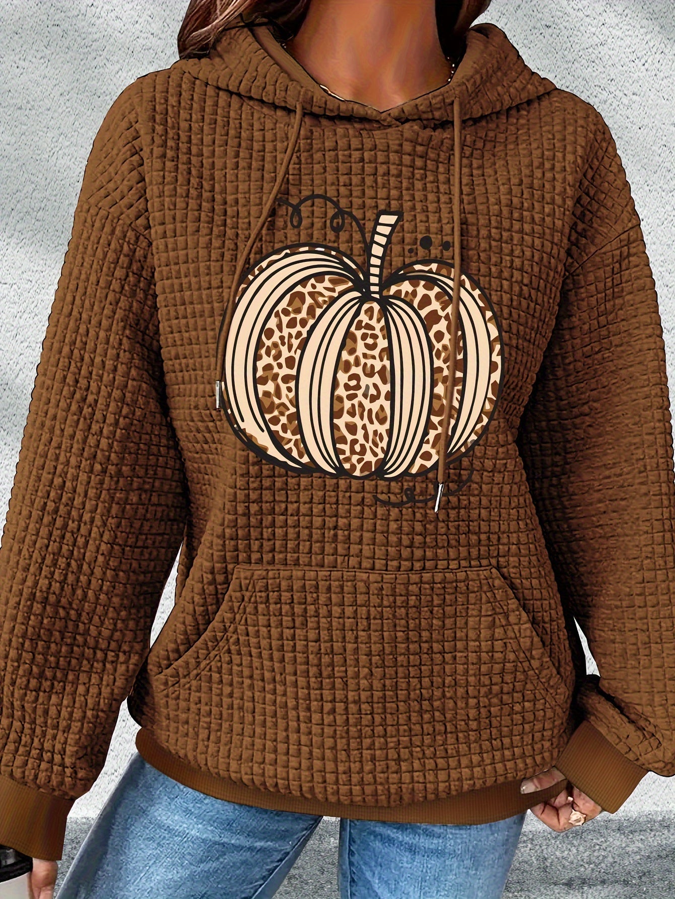 Cozy Pumpkin Print Hoodie for Women – Cute Halloween Pullover Sweatshirt for Fall/Winter Casual Style