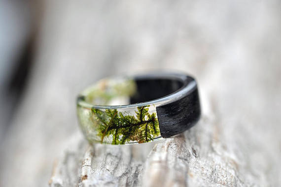 Handmade Resin Wood Ring – Floral Unisex Jewelry, Unique Artisan Statement Rings