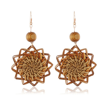 Earrings Handmade Rattan Bamboo Boho-Korean Design Jewelry Trend 2025