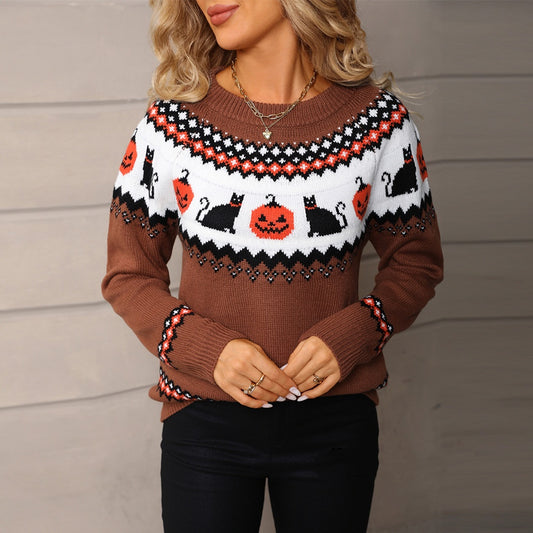Womens Long Sleeve Autumn Winter Christmas Sweater Vintage Red Jacquard Knit Boho Tassel Jumper Pullover