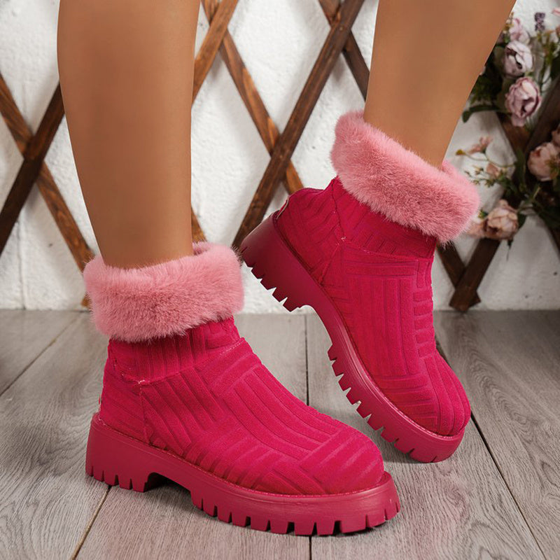 Thick-Soled Ankle Boots for Women | Plush Snow Boots with PU Upper & Cotton Lining