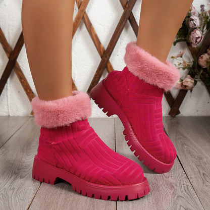 Thick-Soled Ankle Boots for Women | Plush Snow Boots with PU Upper & Cotton Lining