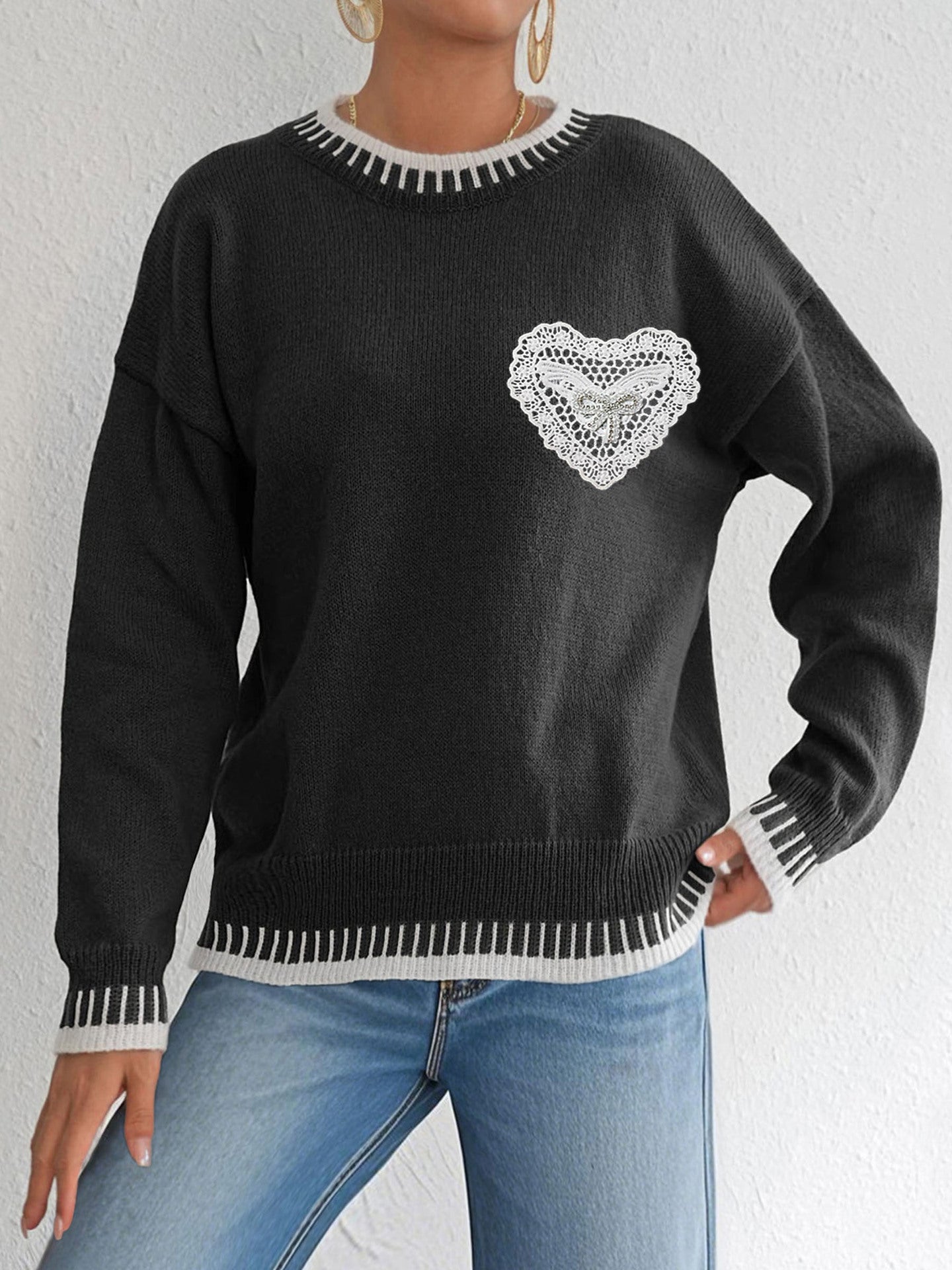 Womens Patchwork Loose Sleeve Sweaters