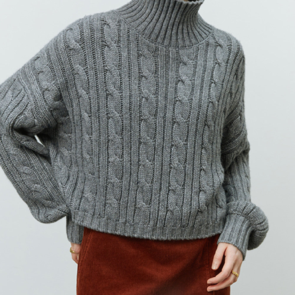 Fried Dough Twist Cable Knit High Turtleneck Sweaters – Elegant Winter Essential