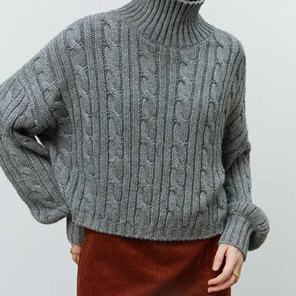 Fried Dough Twist Cable Knit High Turtleneck Sweaters – Elegant Winter Essential