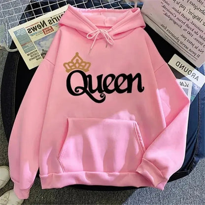 QUEEN Print Fleece Hoodie – Cozy & Stylish Pullover Sweatshirt