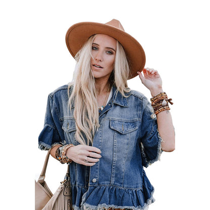 Casual Spring Autumn Blue Denim Coats