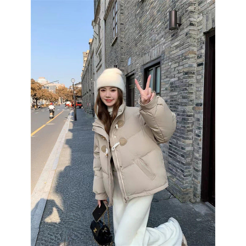 Cotton Filling Button Down Puffy Women Blue Oversized Coats