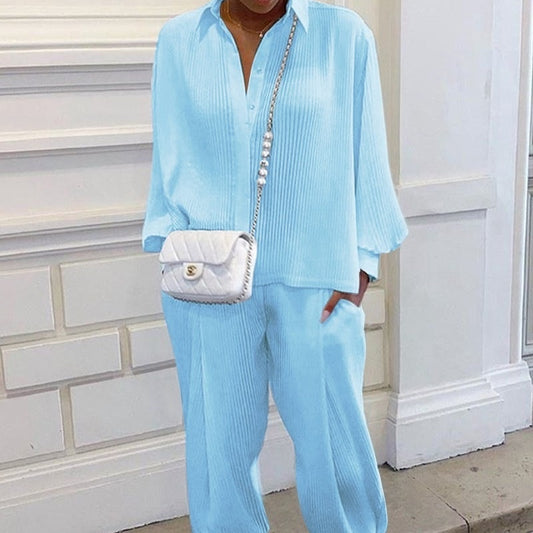 Loose-Fitting Long Sleeve Top & Cropped Pants Two-Piece Outfit Set | Casual Style 2025 Aesthetic