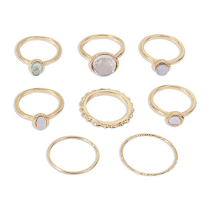 8-Piece Colorful Stone Metallic Ring Set – Geometric Stackable Rings for Women