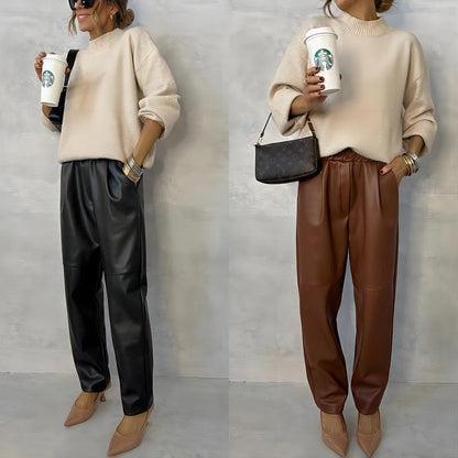 One Size Elastic Waist Flower Pattern Women Jogger Pants