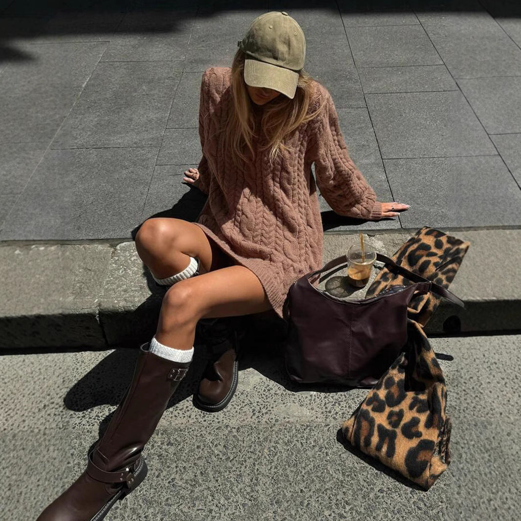 Women’s Round Neck Pullover Sweater – Elegant Loose Fit Commuter Style