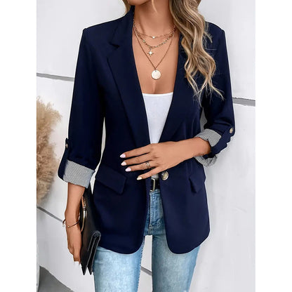 Striped V Neck Blazer Casual Office Fashion For 2024 Autumn With Pockets
