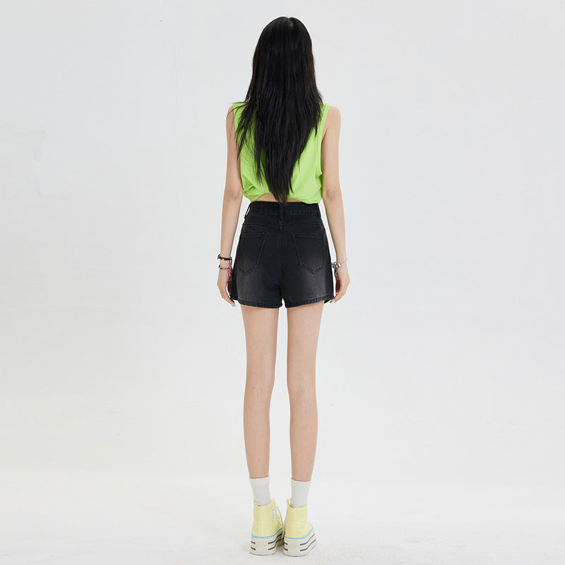 Fashion Personality Denim Shorts Women – Black Streetwear & Summer Outfit