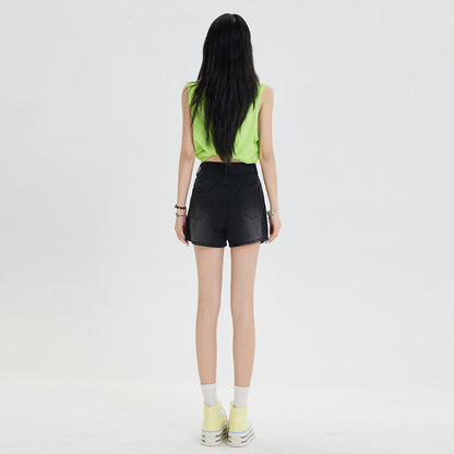 Fashion Personality Denim Shorts Women – Black Streetwear & Summer Outfit