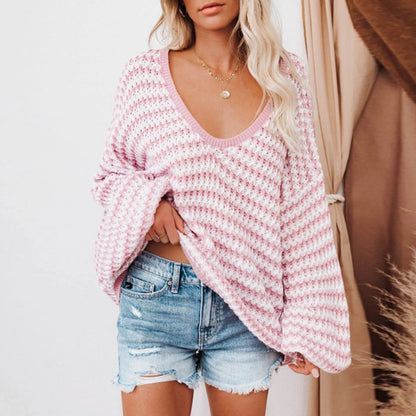 Loose Wavy Stripe Knit Sweater – Cozy Meets Cool