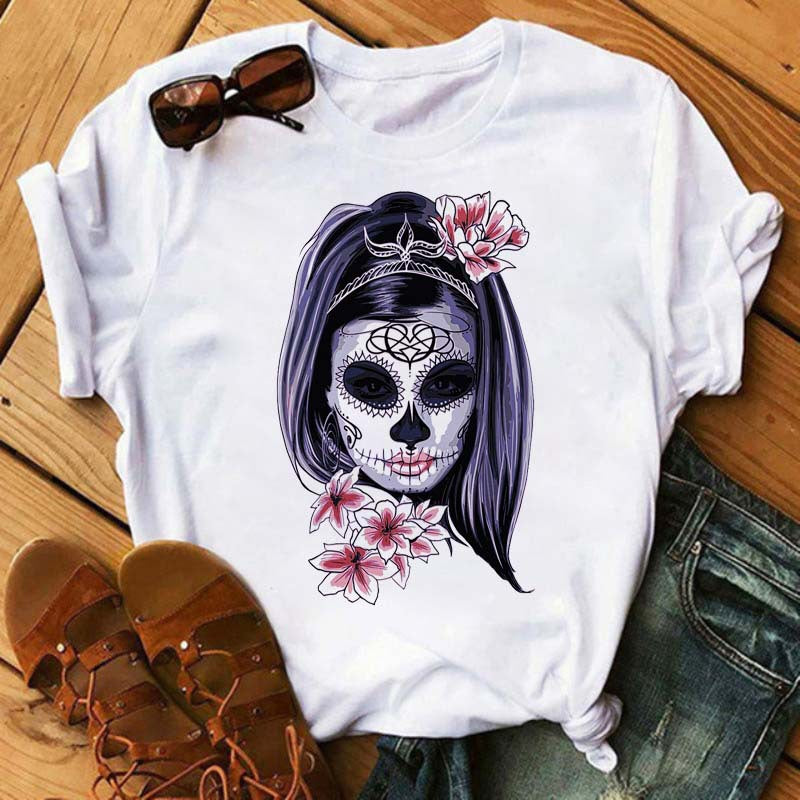 Womens Fashion Versatile Cow Skull Print T Shirt Casual Cute Short Sleeve Tee Summer Graphic Shirt Dress