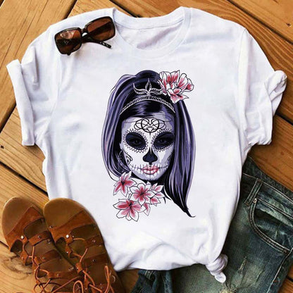 Womens Fashion Versatile Cow Skull Print T Shirt Casual Cute Short Sleeve Tee Summer Graphic Shirt Dress