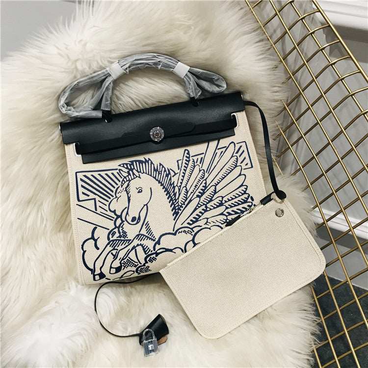 Kelly-Inspired Canvas Bag Pegasus Graffiti Retro Street