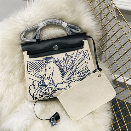 Kelly-Inspired Canvas Bag Pegasus Graffiti Retro Street
