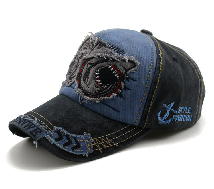 Unisex Shark Denim Cap – Tie-Dye Adjustable Baseball Cap