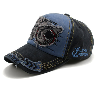 Unisex Shark Denim Cap – Tie-Dye Adjustable Baseball Cap