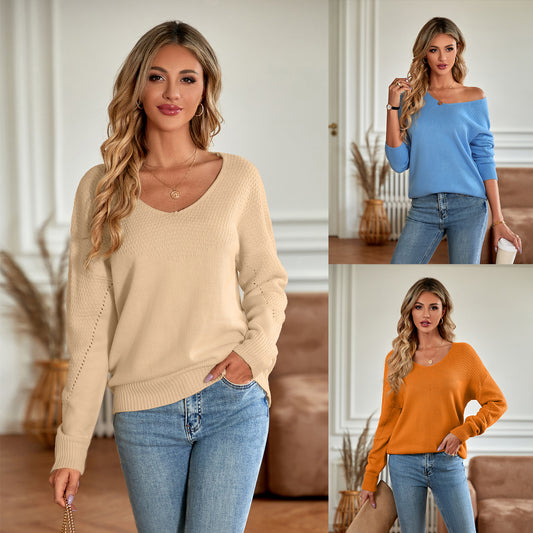 Womens Loose Style V Neck Sweaters