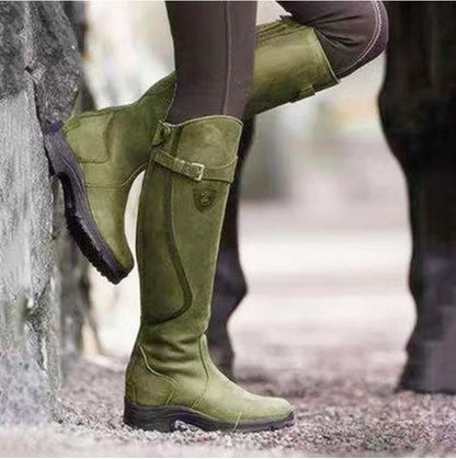 Fashion Riding Western Boots for Women | Knee-High Buckle Vintage Heel Boots