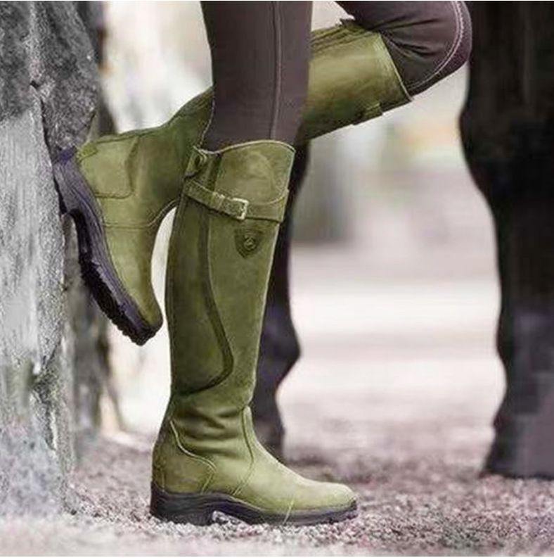 Fashion Riding Western Boots for Women | Knee-High Buckle Vintage Heel Boots