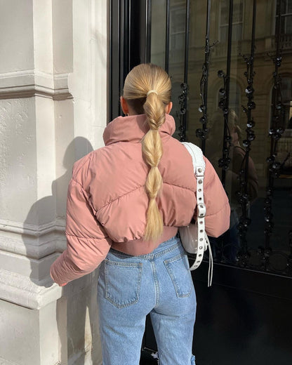 Women's Stand Collar Thickened Short Padded Puffer Jackets – Coats Outfits Women & Cozy Winter Style