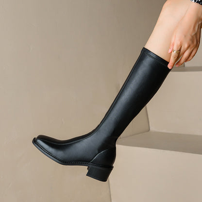Vintage Knee-High Boots for Women | Thick-Heeled Knight Boots with Side Zipper