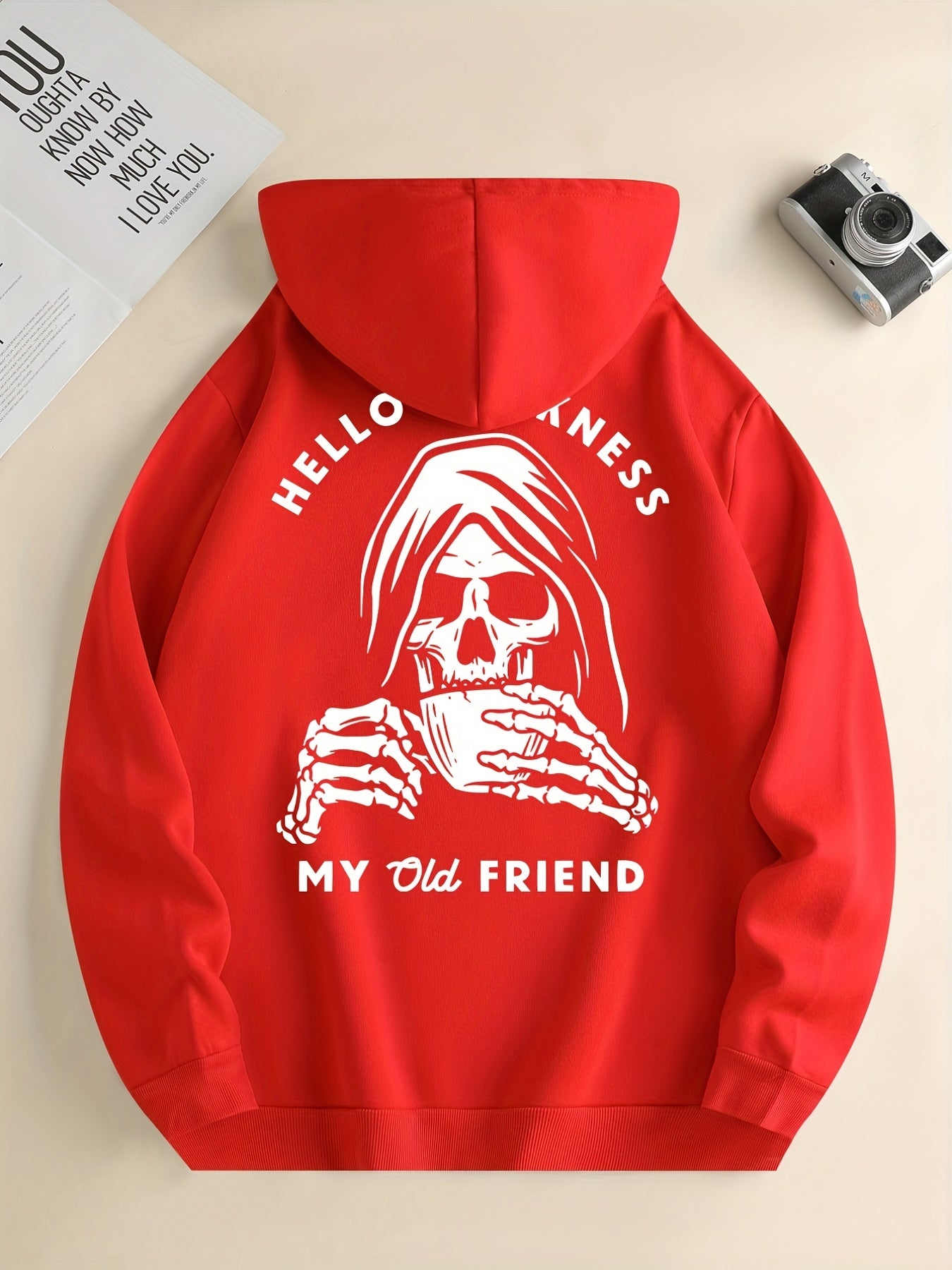 Skeleton Drink & My Old Friend Men’s Hoodie – Cool Graphic Pullover Sweatshirt for Fall/Winter Streetwear