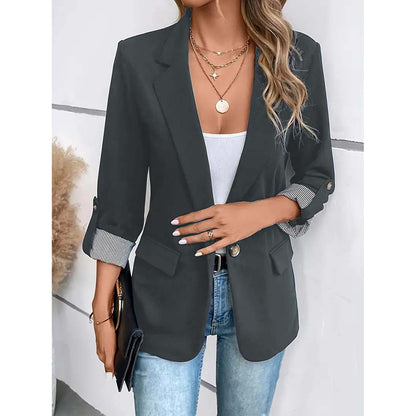 Striped V Neck Blazer Casual Office Fashion For 2024 Autumn With Pockets